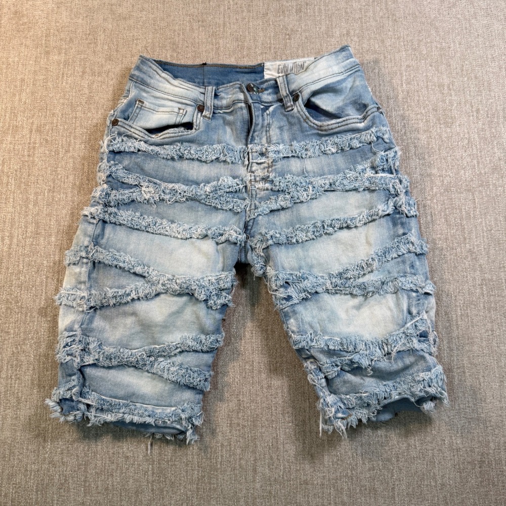 Evolution In Design Girls Size 14 Distressed Denim Shorts Light Wash Frayed Blue